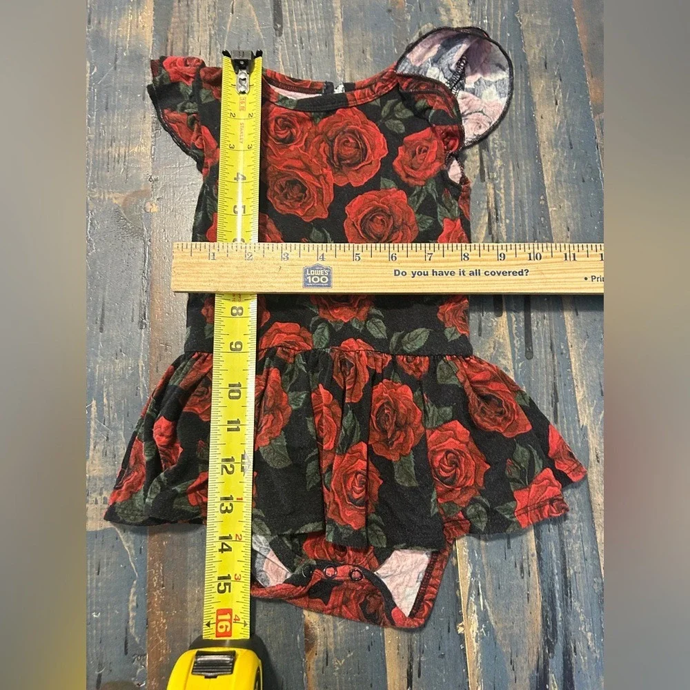 Baby Romper‎ Dress 18-24M Black Red Bamboo Stretchy Rose Floral Cute